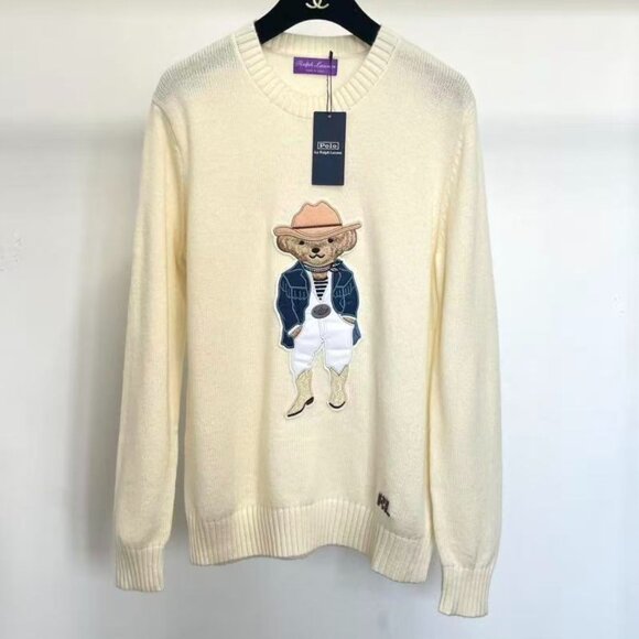 Polo Ralph Lauren Western Cowboy Bear Beige Women's Sweater - Picture 2 of 7